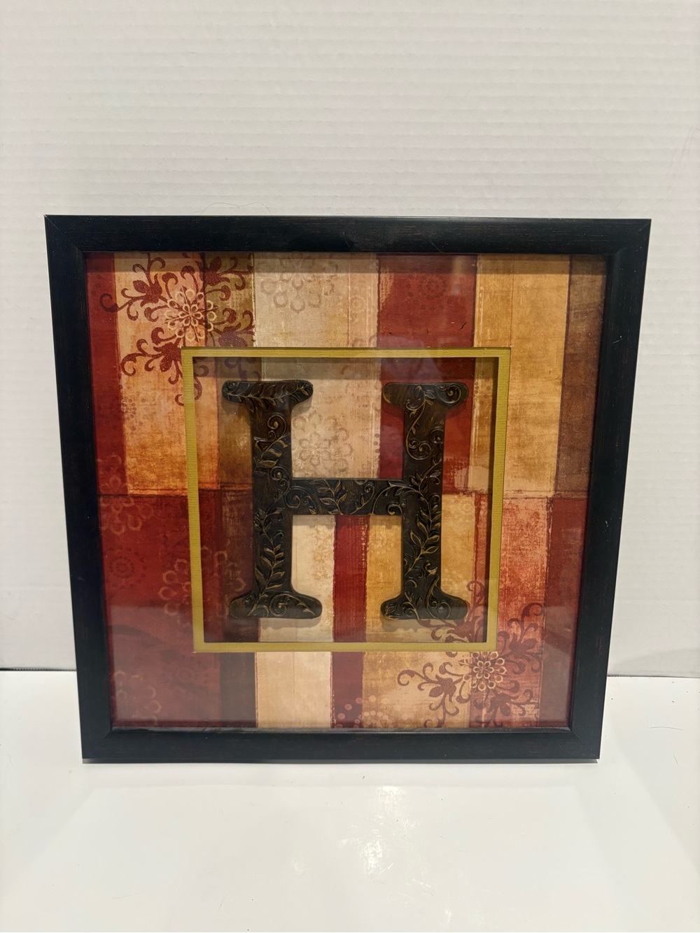 Kirklands Framed Letter H Wall Art in Red, Gold, Brown